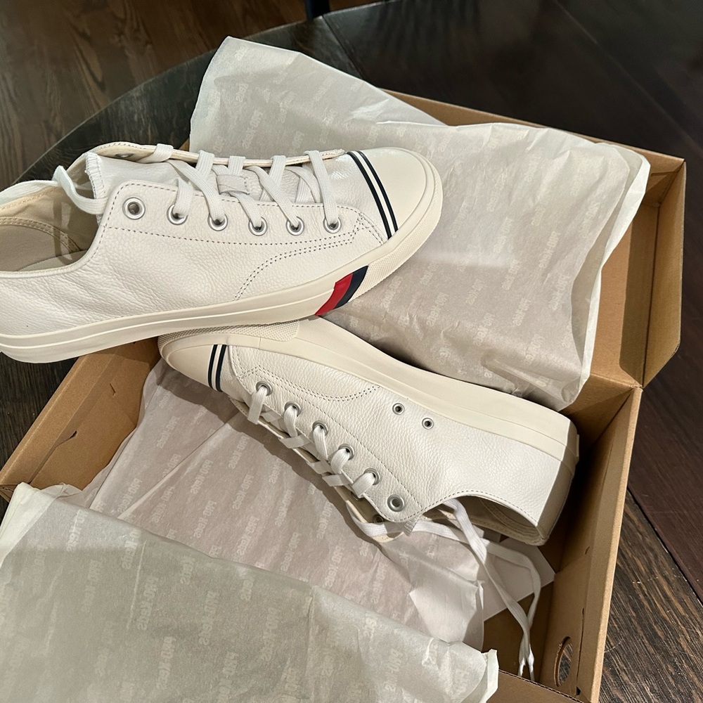 Keds White Sneakers with Navy and Red Stripes